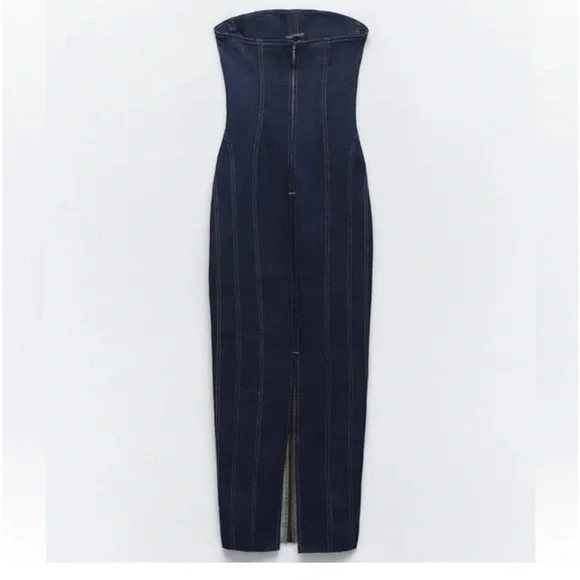 ZARA ZW DENIM MIDI DRESS Size L - Picture 4 of 12